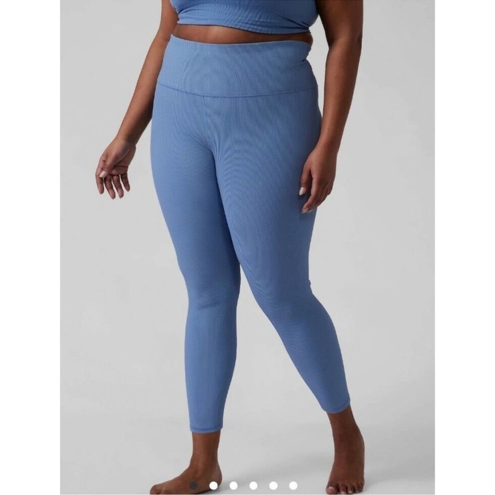 Athleta Ribbed Blue Elation Leggings | Size 1X High Waist Yoga Tights